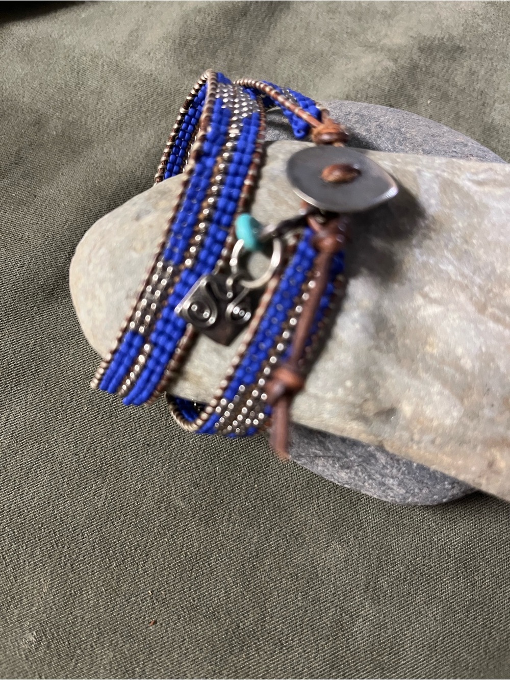 Sundance Blue Beaded Wrap Bracelet with /bead &silver charm
